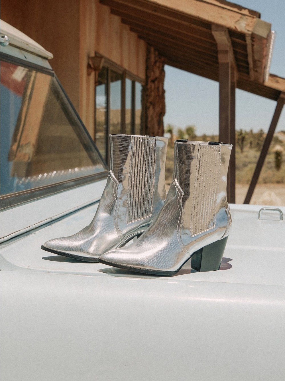 Vaylyn Silver Pointed-Toe Mid-Calf Boots